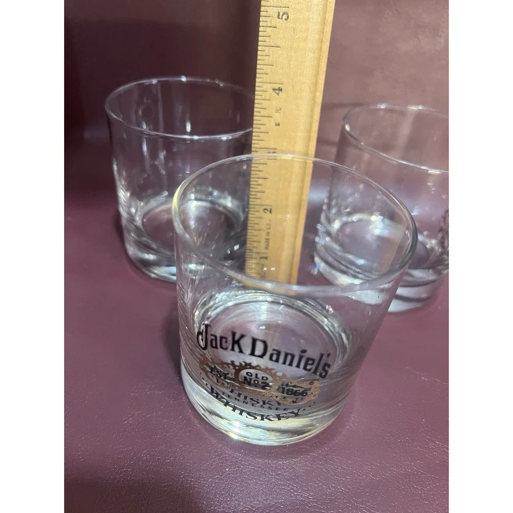 3 - JACK DANIELS Low Ball Glasses - Old No 7 Whiskey- Round Tumbler - 3 in. Tall